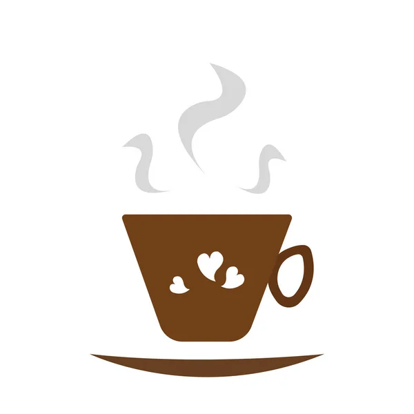 Bruine Koffiebeker Met Witte Hartvormige Patronen Golvend Grijs Stoomobject Witte — Stockvector