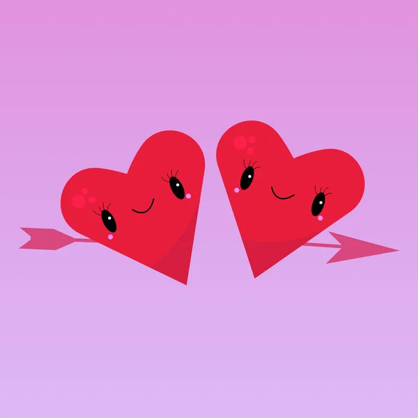 Dos Personajes Dibujos Animados Corazones Perforados Por Una Flecha Objetos — Vector de stock