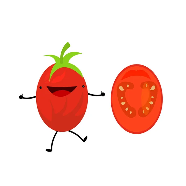 Tomate Inteiro Meia Textura Cortada Close Personagem Desenho Animado Vermelho —  Vetores de Stock