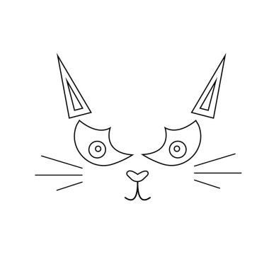 Keskin kulaklı bir kedinin portresi. Beyaz arka plan hayvan konseptinde evcil hayvan çizimi..