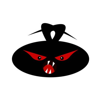 Şeytani kırmızı gözlü kara canavar kafası mistisizm ve cadılar bayramı konsepti nesnesi beyaz arka planda