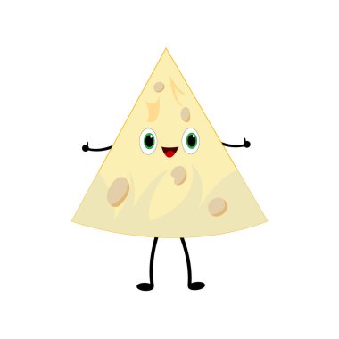 Parlak yeşil gözlü bir çizgi film karakteri, beyaz arka plan gıda ve süt ürünleri kavramındaki bir nesneyi onaylamak için bir jest olarak gülüyor ve baş parmak kaldırıyor.