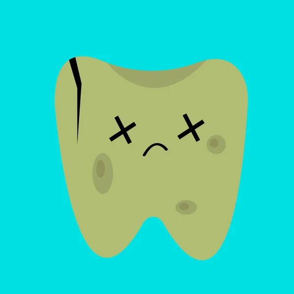Tmavě Nemocný Zub Crack Špinavé Skvrny Karikatura Mrtvá Postava Stomatologie — Stockový vektor