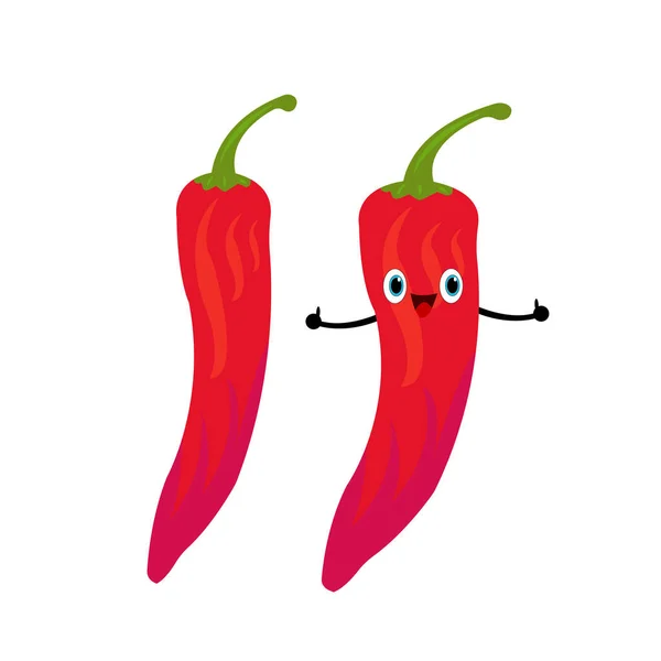 Pimienta Picante Caricatura Roja Carácter Vegetal Con Una Linda Sonrisa — Vector de stock