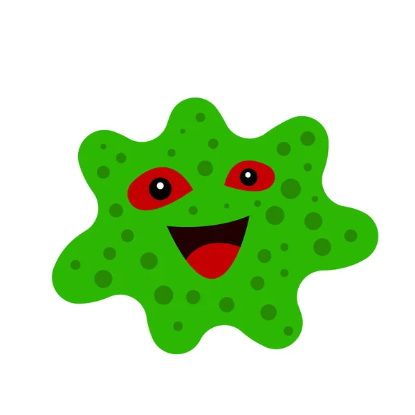 赤い目の緑の微生物と黒い斑点のパターン白い背景にインフルエンザとモンスターのオブジェクトの概念 — ストックベクタ