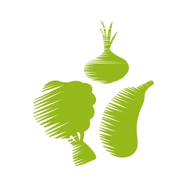 Μπρόκολο Κρεμμύδι Και Μελιτζάνες Υγιή Λαχανικά Σχέδια Περικοπές Λογότυπο Για — Διανυσματικό Αρχείο