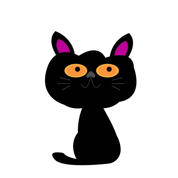 オレンジ色の目をした可愛い黒猫と白い背景にデザインコンセプトペット用の笑顔のキャラクター — ストックベクタ