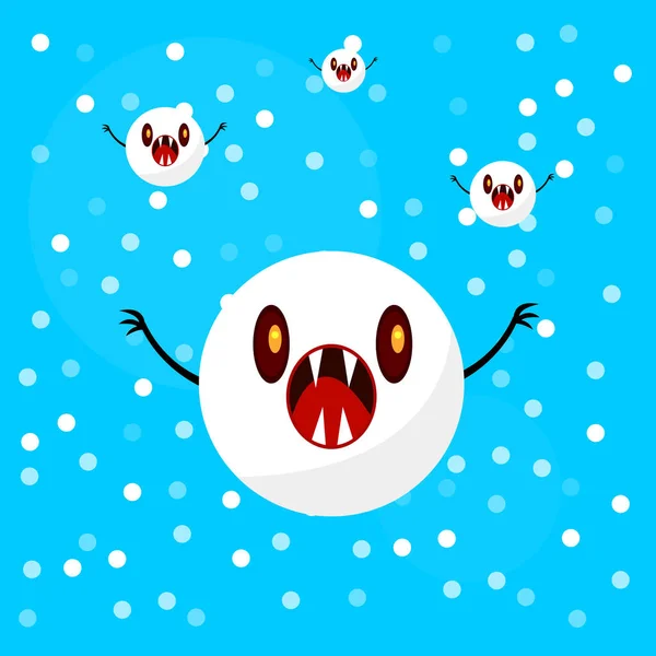 Falling Snow Cartoon Character Monster Open Mouth Sharp Fangs Objects — Stock Vector