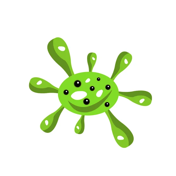 白い斑点のパターンと細菌や病気の多くの丸い黒い目の概念を持つ緑のウイルス — ストックベクタ