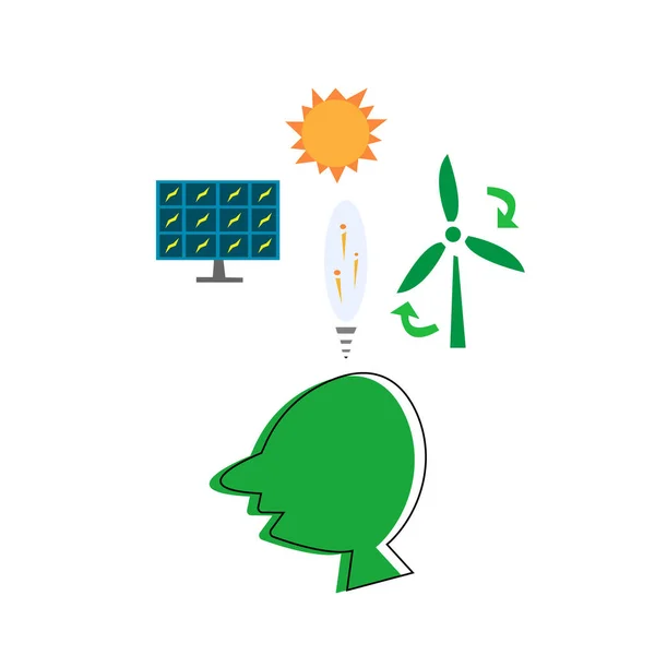 Menschliche Ideen Über Saubere Ökologie Solarbatterie Windkraftanlage Sauberkeitskonzept — Stockvektor
