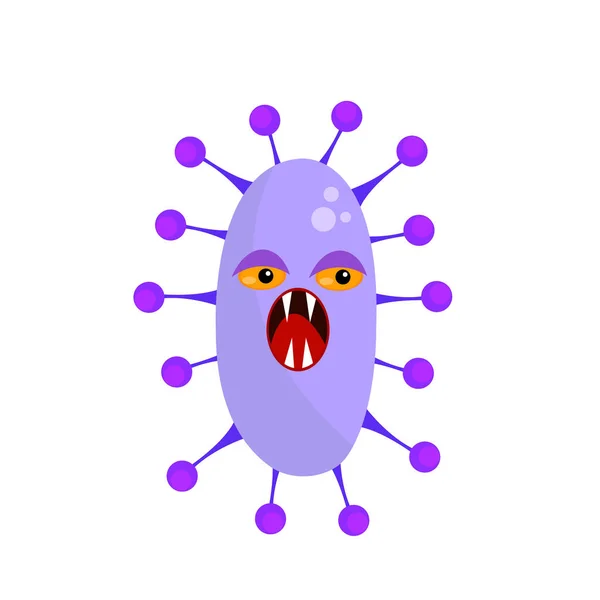 白色背景下带有尖牙的椭圆形怪兽微生物和张嘴可怕的微生物病毒与疾病概念物 — 图库矢量图片