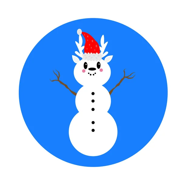 Рождественский Снеговик Головой Оленя Красной Шляпе Звездами Концепция Нового Года — стоковый вектор
