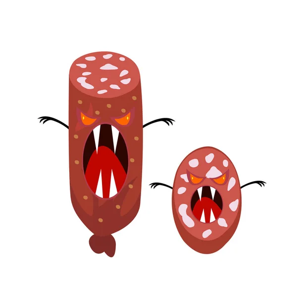 Personajes Dibujos Animados Monstruo Salchicha Cortar Piezas Con Malos Ojos — Archivo Imágenes Vectoriales