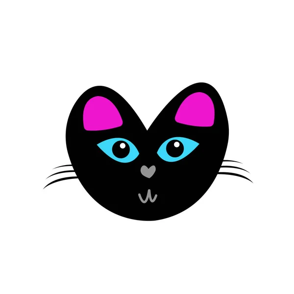 Muzzle Black Cat Big Blue Eyes Mustache Nose Shape Heart — Stock Vector