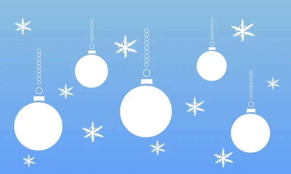Weihnachtsspielzeug Schöne Kugeln Und Weiße Schneeflocken Auf Blauem Hintergrund Wintertapete — Stockvektor