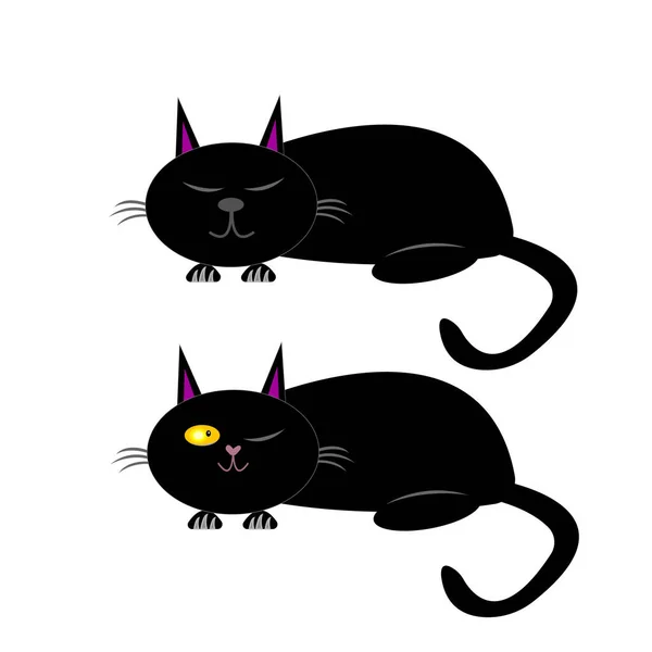 黒猫は白い背景にペットや可愛い物の残りの概念を横たわっています — ストックベクタ