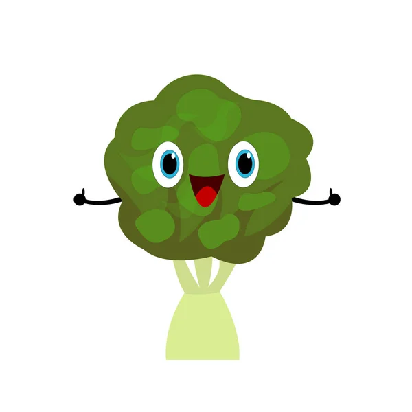 Brócoli Personaje Dibujos Animados Divertido Repollo Vegetal Con Ojos Brillantes — Vector de stock