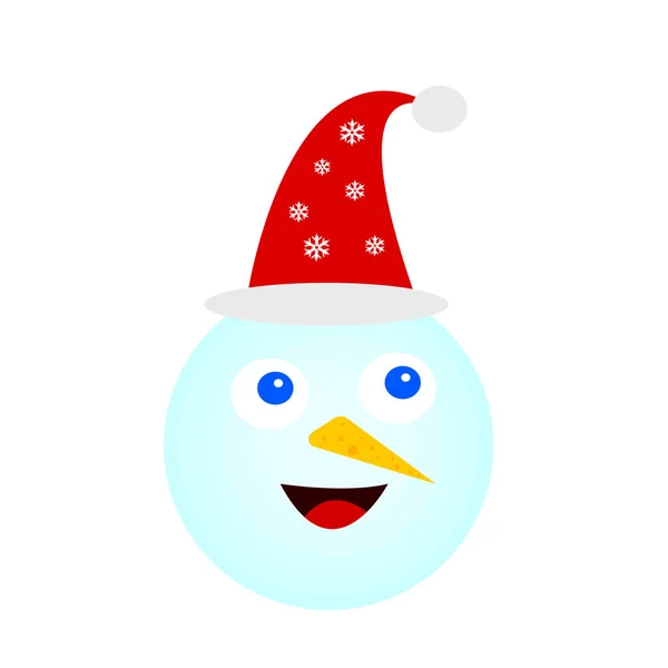 Porträt Eines Schneemanns Mit Freudigem Lächeln Und Weihnachtsmütze Mit Schneeflocken — Stockvektor