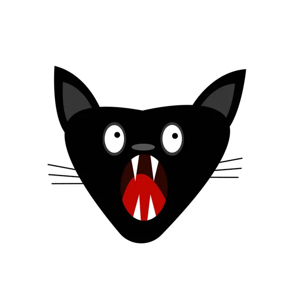 開いた口と鋭い牙を持つ黒い猫白い背景に病気のオブジェクトの危険性を警告野生動物と国内動物の概念 — ストックベクタ