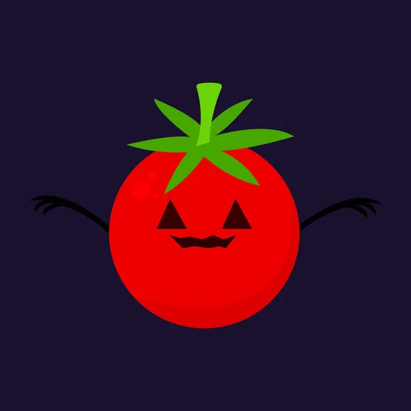 トマト漫画のキャラクターゴーストForハロウィーンのためのカット三角形の目と爪赤い丸オブジェクト秋の休日と神秘主義の暗い背景概念 — ストックベクタ