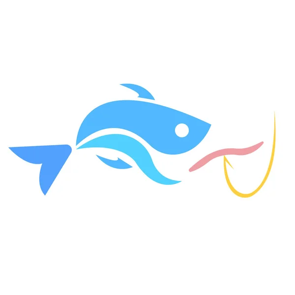 Fisch Und Scharfer Haken Mit Wurm Logo Für Designkonzept Des — Stockvektor