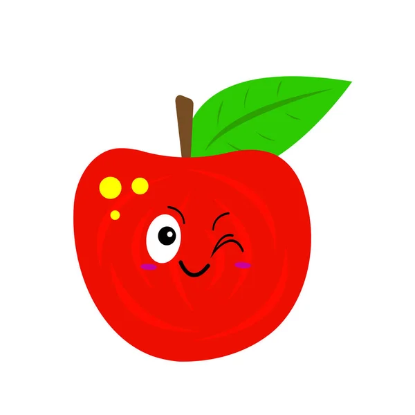 Personnage Dessin Animé Pomme Rouge Mignon Sourit Clin Oeil Fruit — Image vectorielle