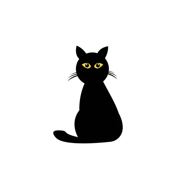 Gato Negro Con Ojos Luminosos Naranja Sobre Objeto Fondo Blanco — Vector de stock