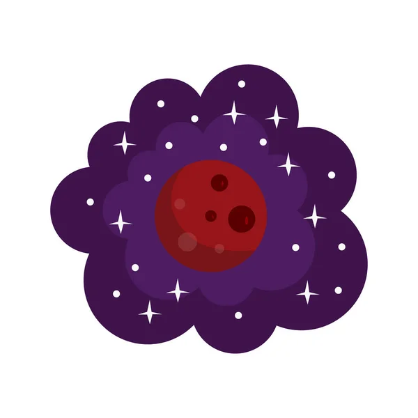 Planète Rouge Foncé Avec Des Cratères Ronds Dans Nuit Violet — Image vectorielle