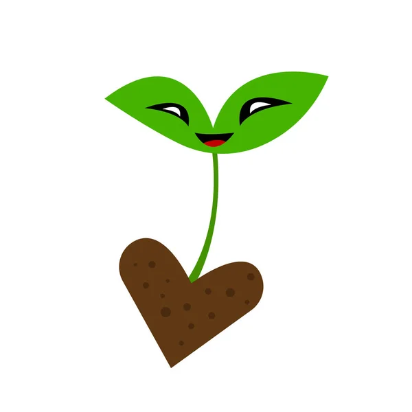 Brote Verde Sonriente Suelo Forma Una Cosecha Corazón Concepto Jardinería — Vector de stock