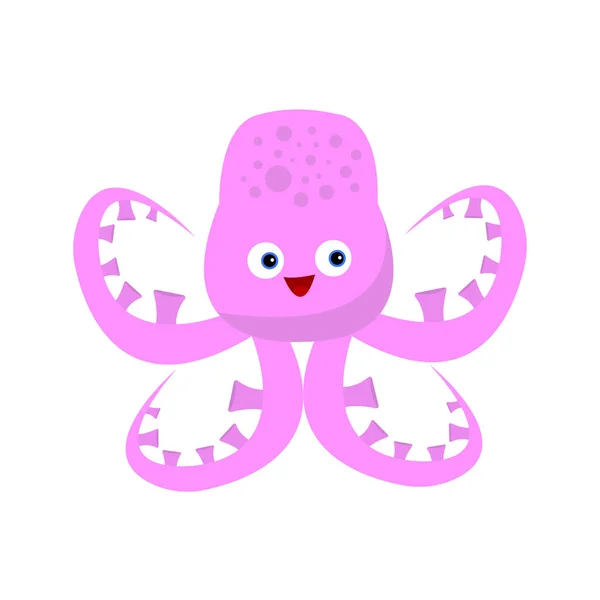 Caráter Desenho Animado Octopus Com Sorriso Bonito Olhos Azuis Redondos —  Vetores de Stock