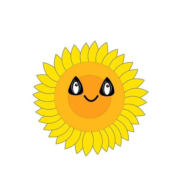 Sonnenblumen Cartoon Figur Mit Einem Süßen Lächeln Und Augen Form — Stockvektor