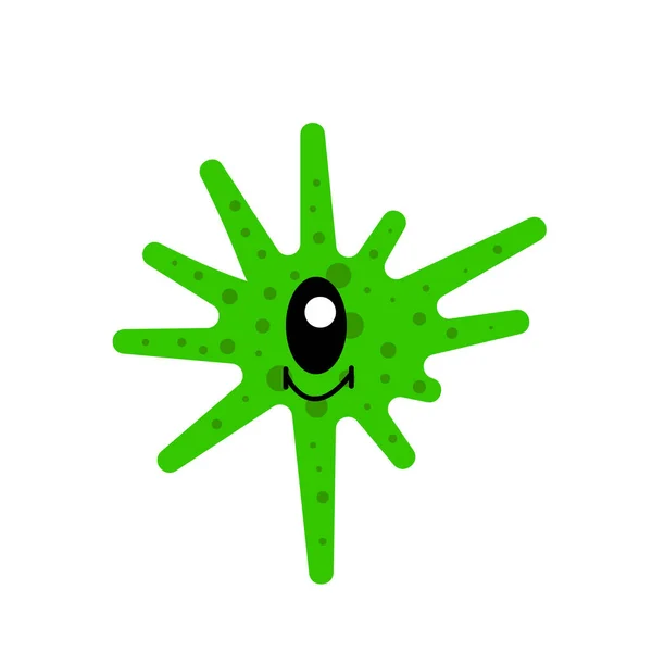 緑色の微生物で 大きな黒い目と白い背景に医学と自然物の丸いパターンの概念があります — ストックベクタ