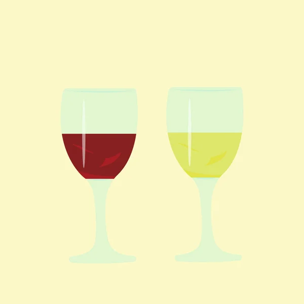 Два Прозрачных Бокала Концепцией Красного Белого Вина Популярного Алкогольного Напитка — стоковый вектор