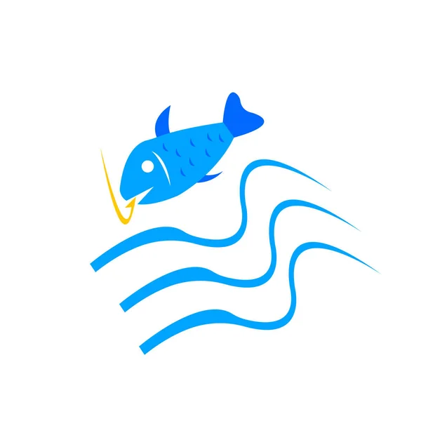 Pez Tragar Gancho Pesca Las Olas Concepto Pesca Logotipo Para — Vector de stock