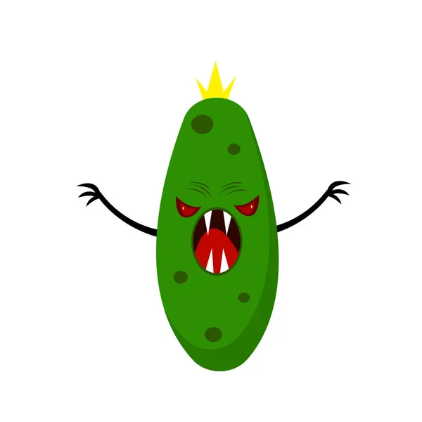 Salatalık Canavarı Kızgın Korkunç Bir Sebzedir Kırmızı Gözleri Keskin Dişleri — Stok Vektör