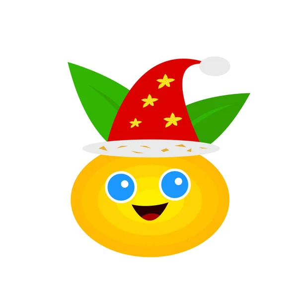 Mandarine Festive Avec Sourire Joyeux Grands Yeux Bleus Personnage Dessin — Image vectorielle