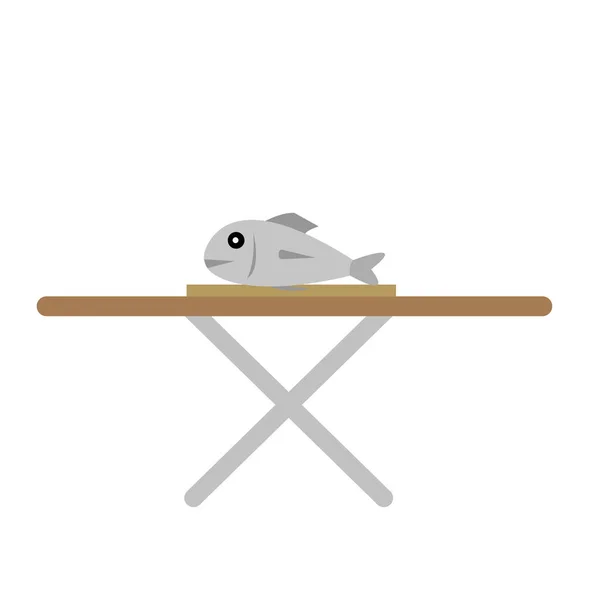Рыба Лежит Разделочной Доске Складном Столе Объект Белом Фоне Питания — стоковый вектор