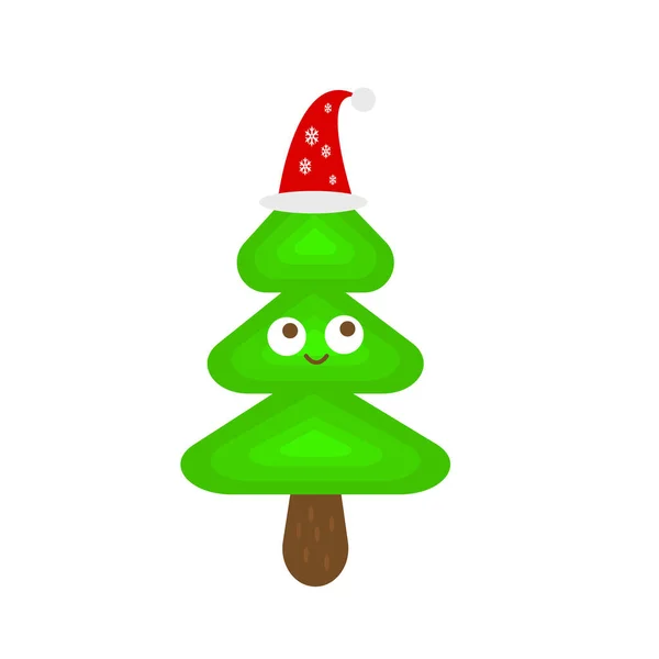 Árbol Navidad Personaje Dibujos Animados Del Sombrero Santa Sonrisa Dulce — Vector de stock