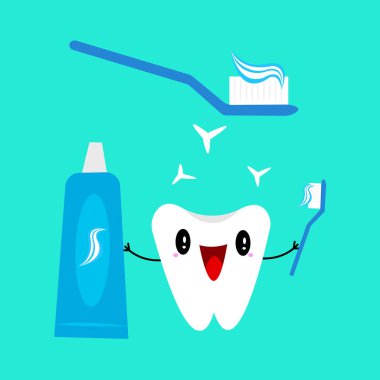 Mutlu, sağlıklı diş macunu ve vektör illüstrasyonlu çizgi film karakteri.