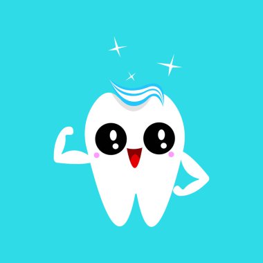 Mutlu, sağlıklı diş macunu ve vektör illüstrasyonlu çizgi film karakteri.