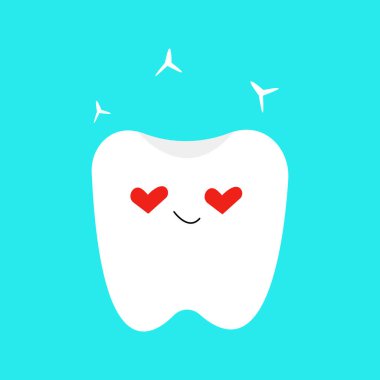 Mutlu dişlerin çizgi film karakteri, diş ipiyle, vektör çizimi.