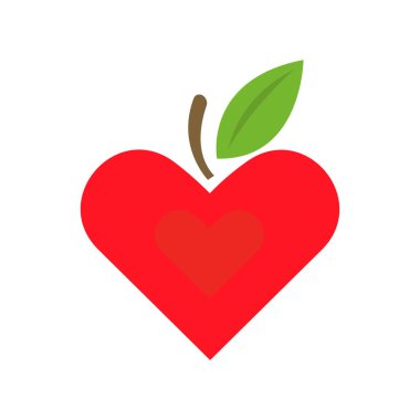 kırmızı kalp şeklindeki elma, beyaz arkaplandaki simge