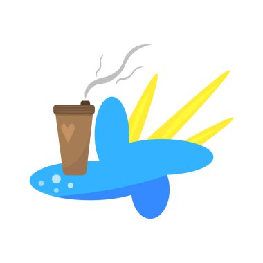 Coffee cup on the cloud, and the sun peeps out from behind the cloud, vector illustration, the concept of a popular energy drink which many people start their morning vector Coffee cup on the cloud, and the sun peeps out from behind the cloud, vector illustration, the concept of a popular energy drink which many people start their morning vector