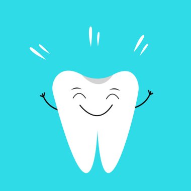 Mutlu gülümseyen diş çizgi film karakteri, vektör illüstrasyonu