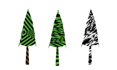 Beyaz arkaplanda izole edilmiş hipnotik desenli ağaçların vektör çizimi 