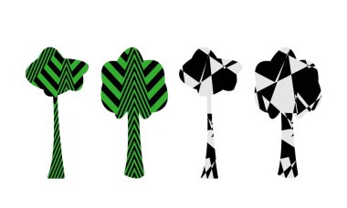 Beyaz arkaplanda izole edilmiş hipnotik desenli ağaçların vektör çizimi 