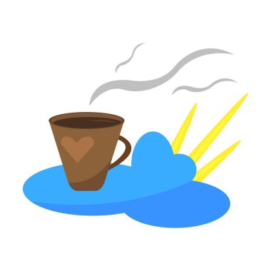 Coffee cup on the cloud, and the sun peeps out from behind the cloud, vector illustration, the concept of a popular energy drink which many people start their morning vector Coffee cup on the cloud, and the sun peeps out from behind the cloud, vector illustration, the concept of a popular energy drink which many people start their morning vector