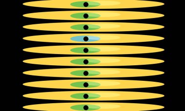 soyut arkaplan, pürüzsüz desen, bir satırda tam ekran gözlere kadar birçok sarı gerilmiş 