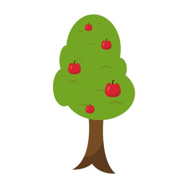 Beyaz arkaplanda kökleri olan yeşil bir elma ağacının çizimi