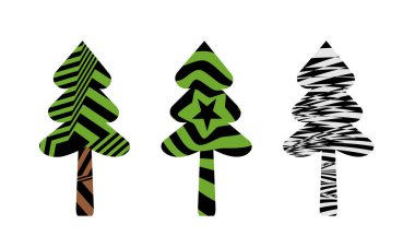 Beyaz arkaplanda izole edilmiş hipnotik desenli ağaçların vektör çizimi 